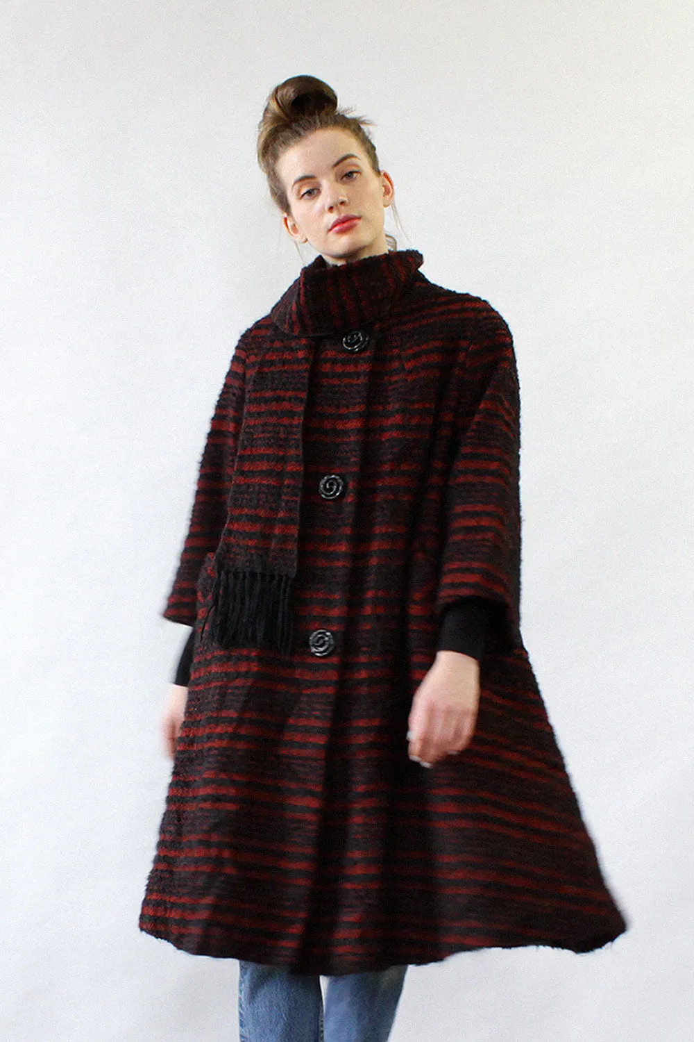 1950s Stripe Swing Scarf Coat S-L