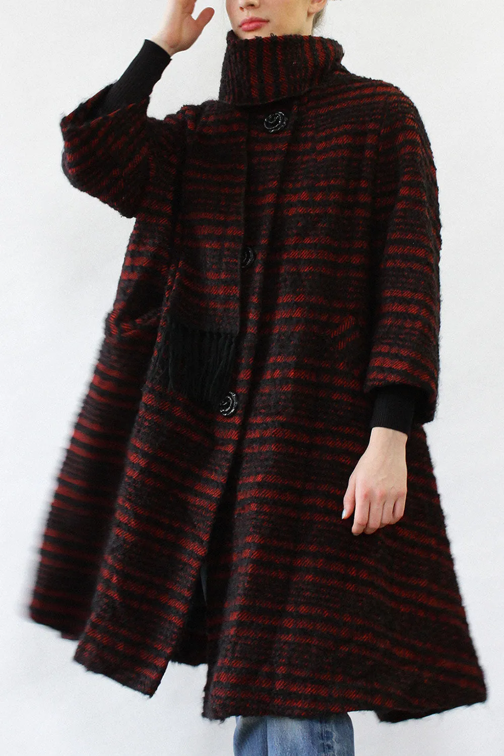 1950s Stripe Swing Scarf Coat S-L