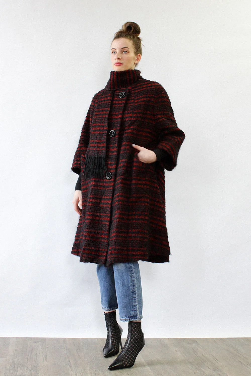 1950s Stripe Swing Scarf Coat S-L