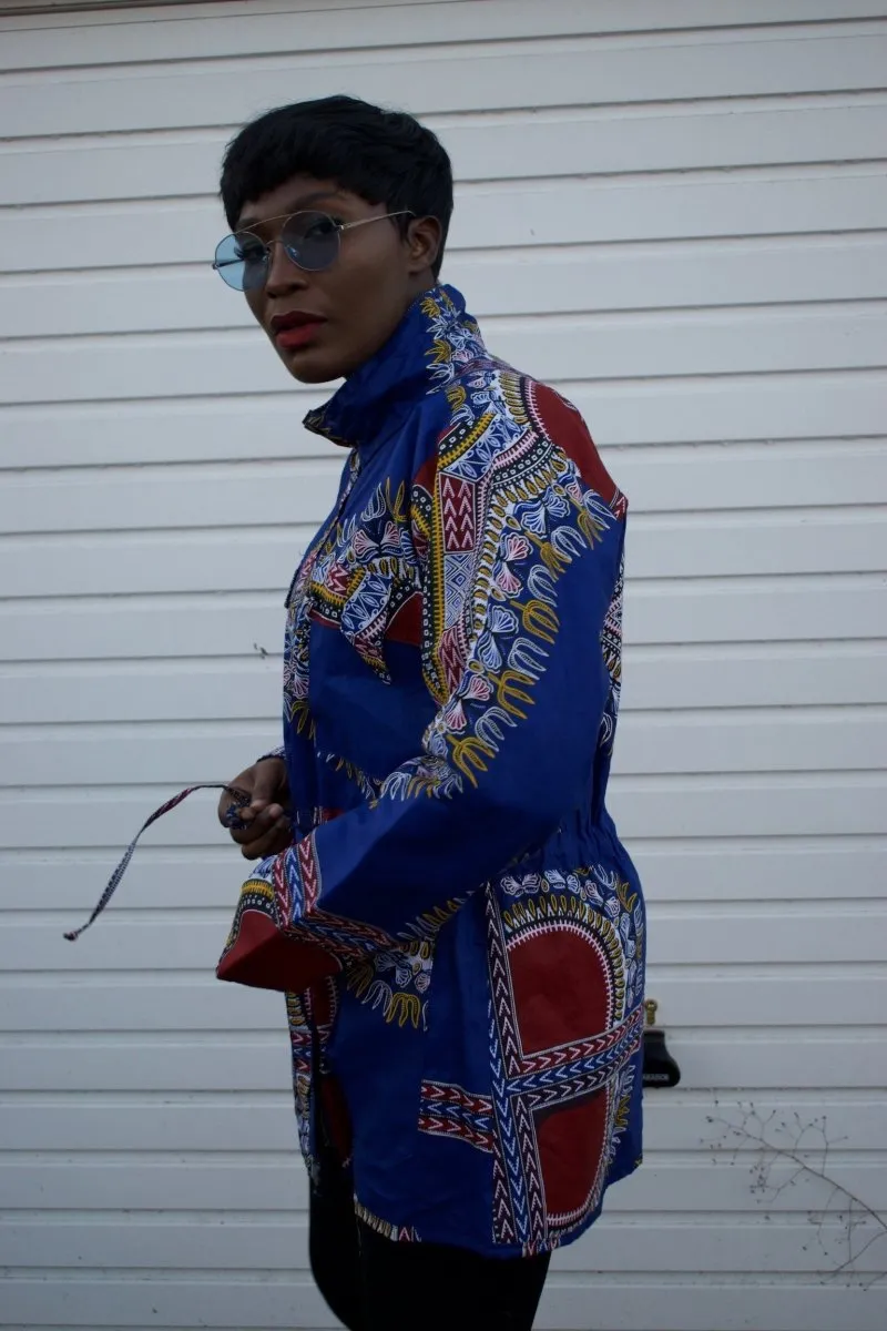 African Coat in Blue Dashiki - African Winter Coat