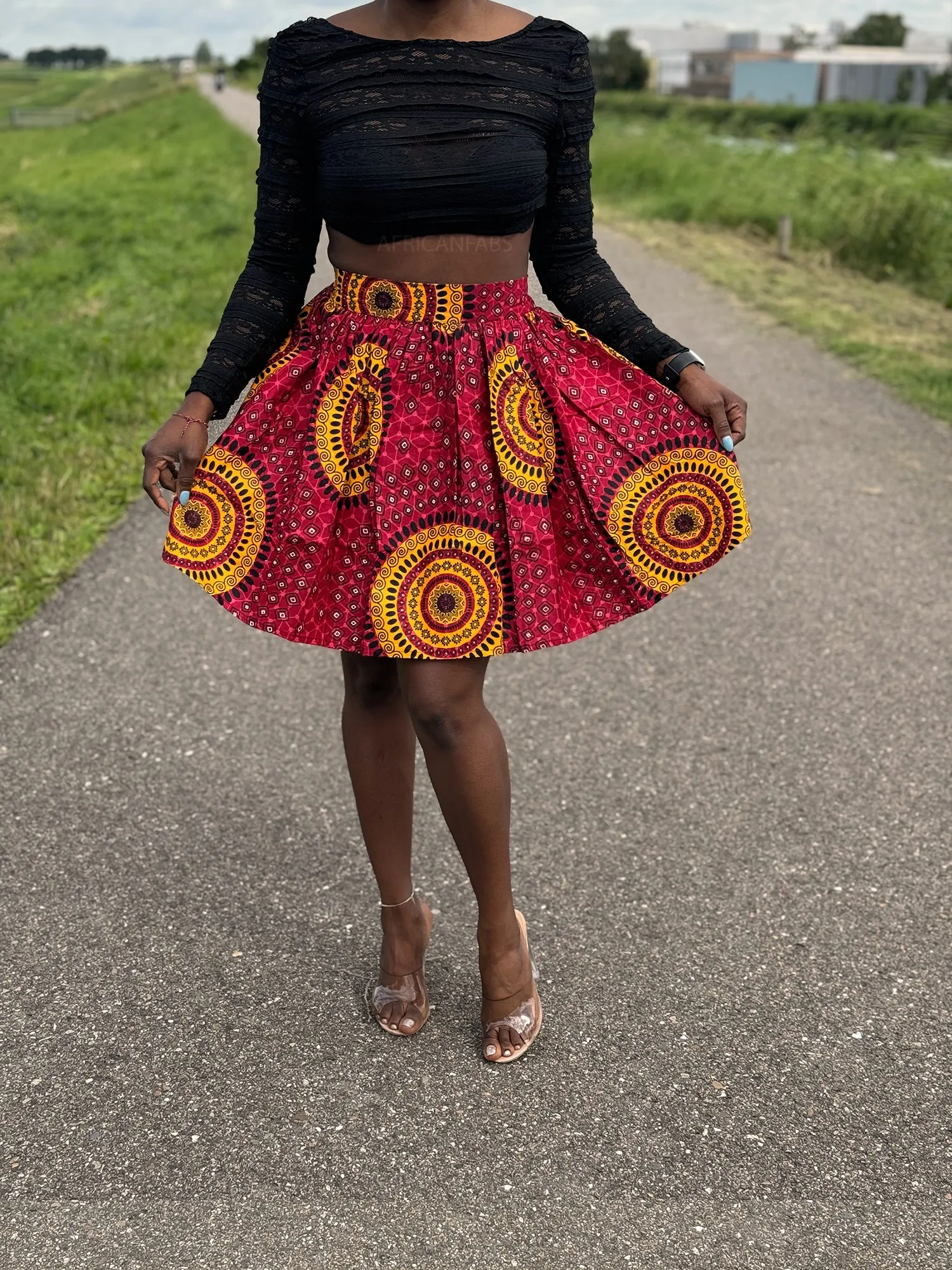 African print mini skirt - Red Dotted Patterns