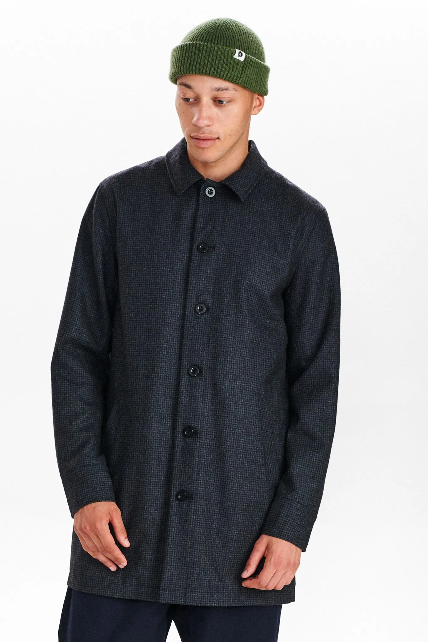 AKBJARNE SIDE POCKET WOOL COAT - Dark grey mel