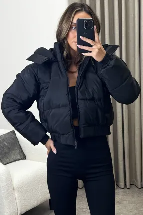 Aleema Black High Neck Padded Cropped Puffer Coat