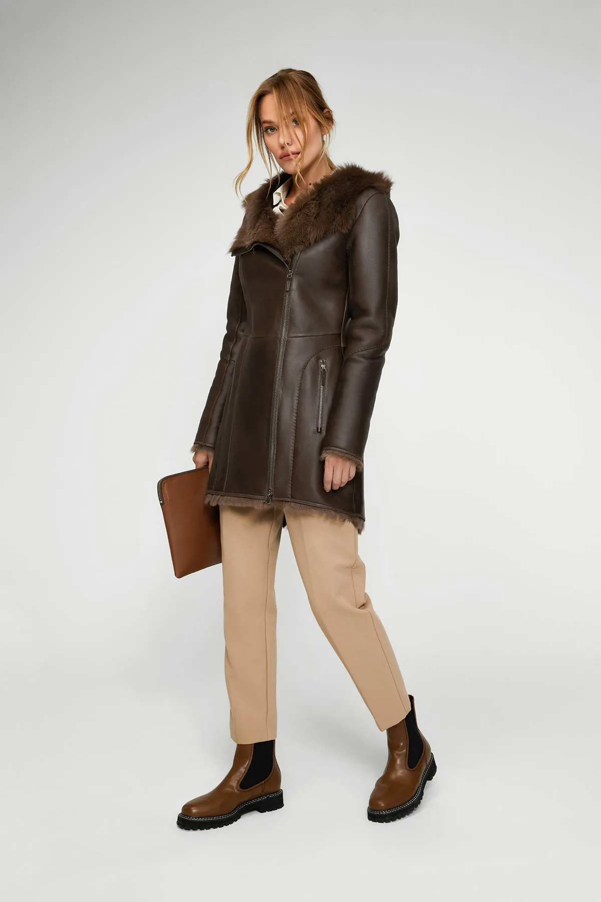 Amelie - Brown Tobacco Shearling Coat