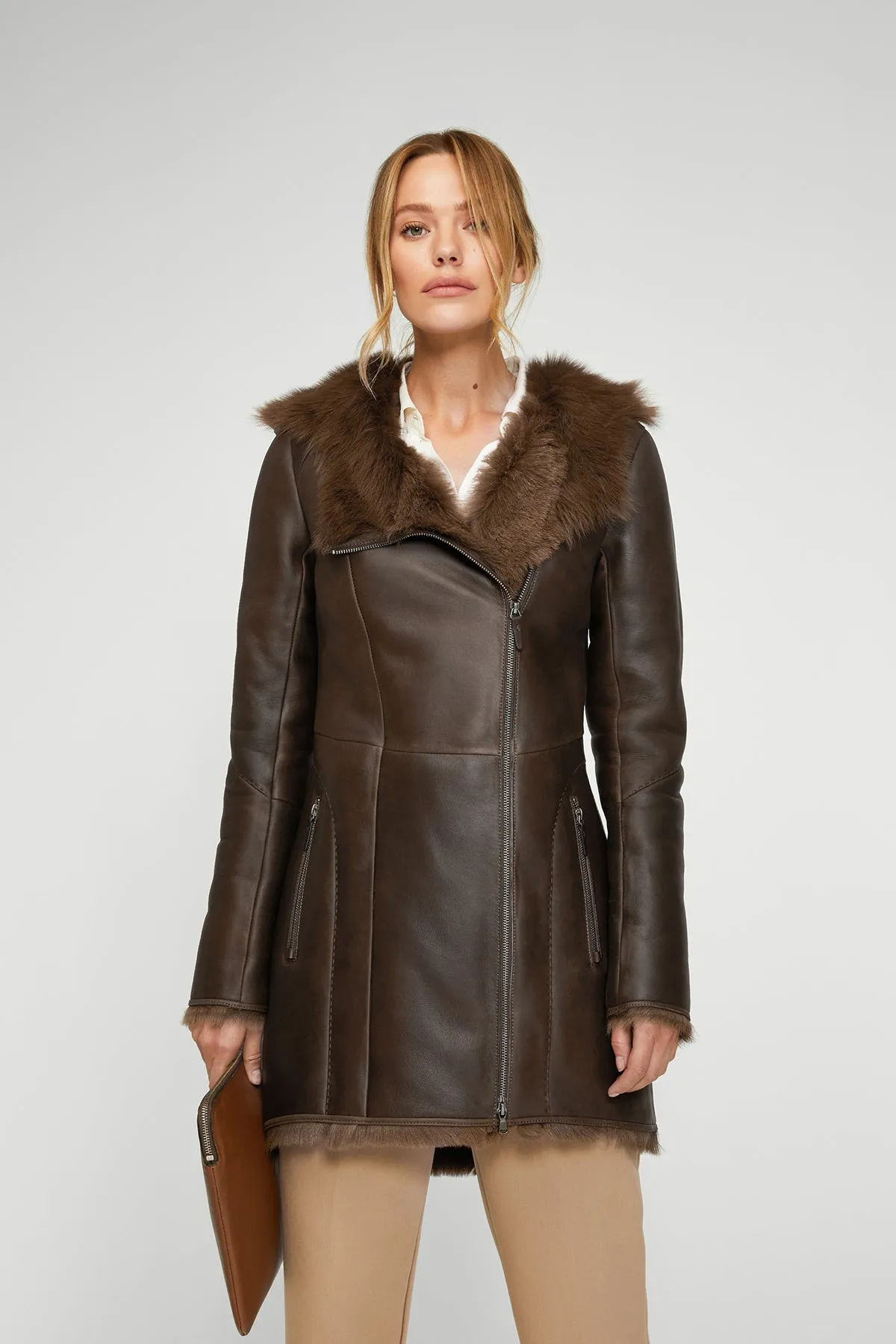 Amelie - Brown Tobacco Shearling Coat