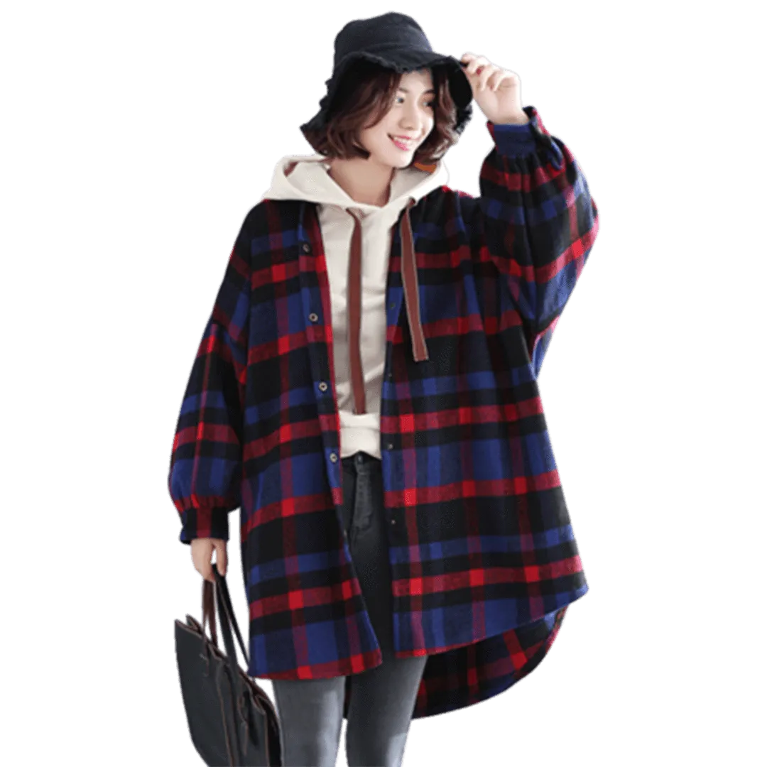 BABAKUD Plus Size Plaid Hooded Autumn Coat