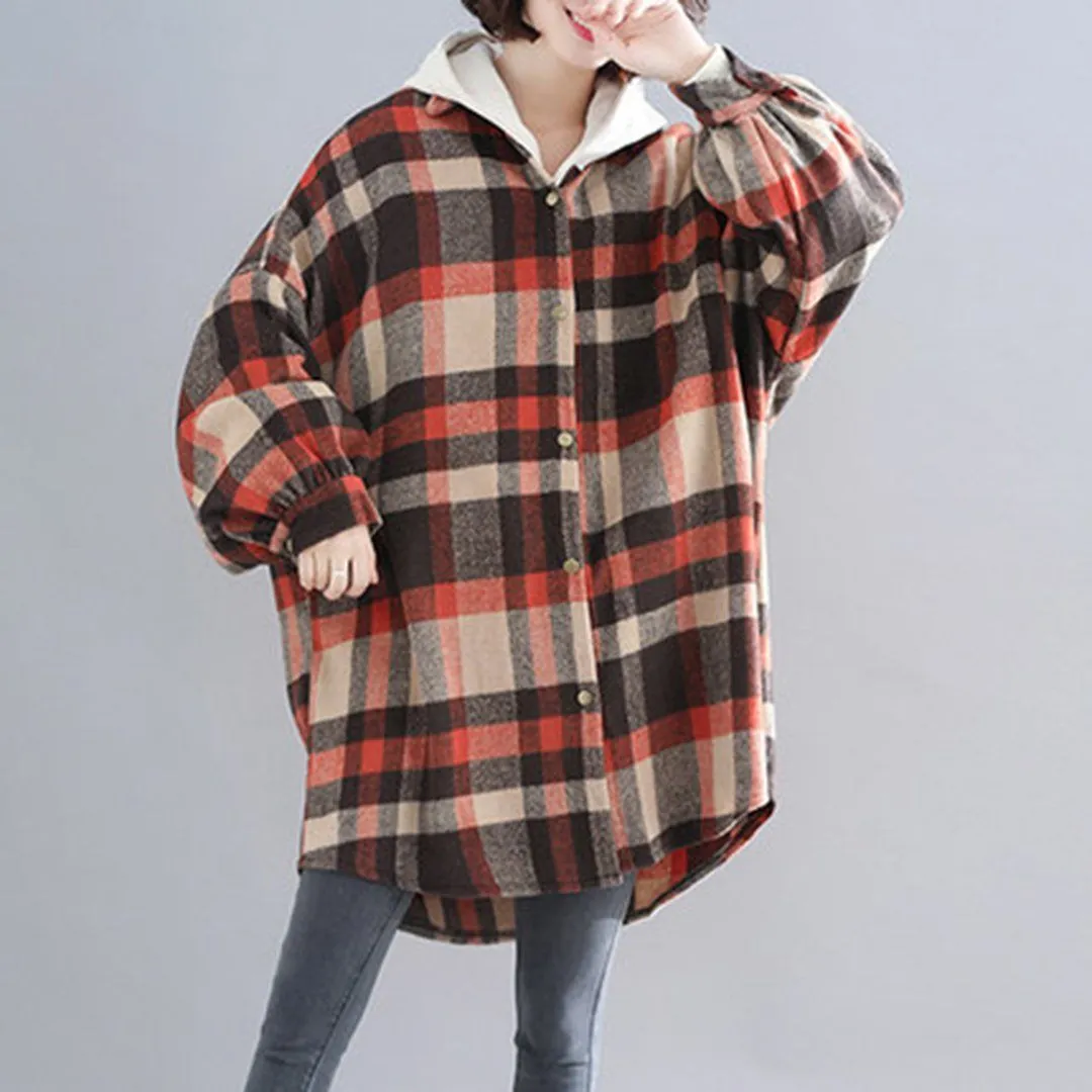 BABAKUD Plus Size Plaid Hooded Autumn Coat