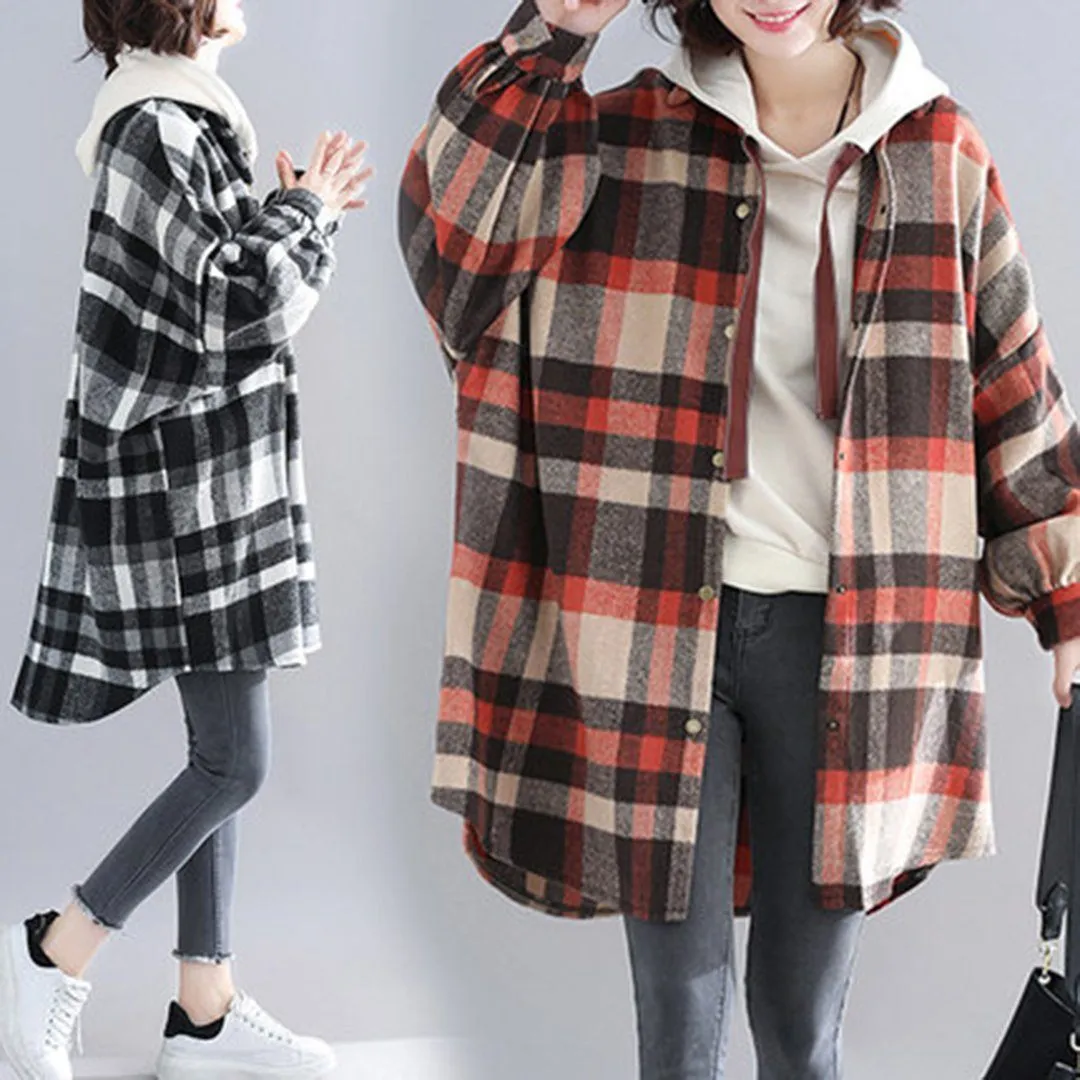 BABAKUD Plus Size Plaid Hooded Autumn Coat