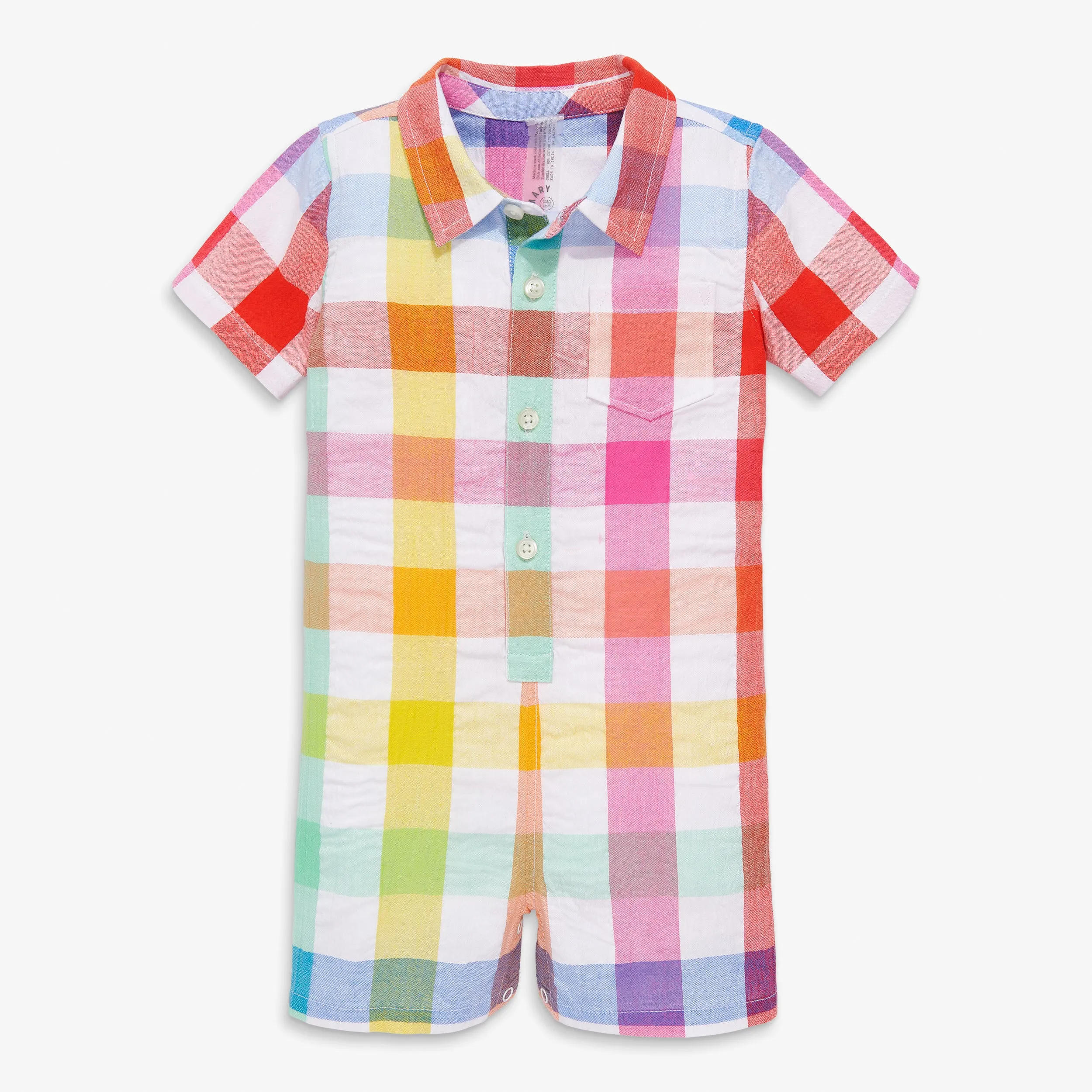 Baby button down shortie in rainbow gingham