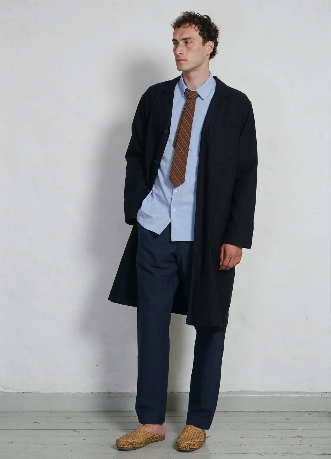 BIRGER | Long Work Coat | Indigo Herringbone