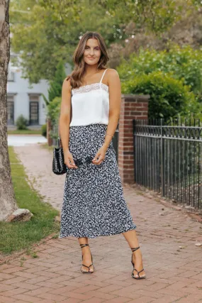 Black Floral Print Straight Midi Skirt - FINAL SALE