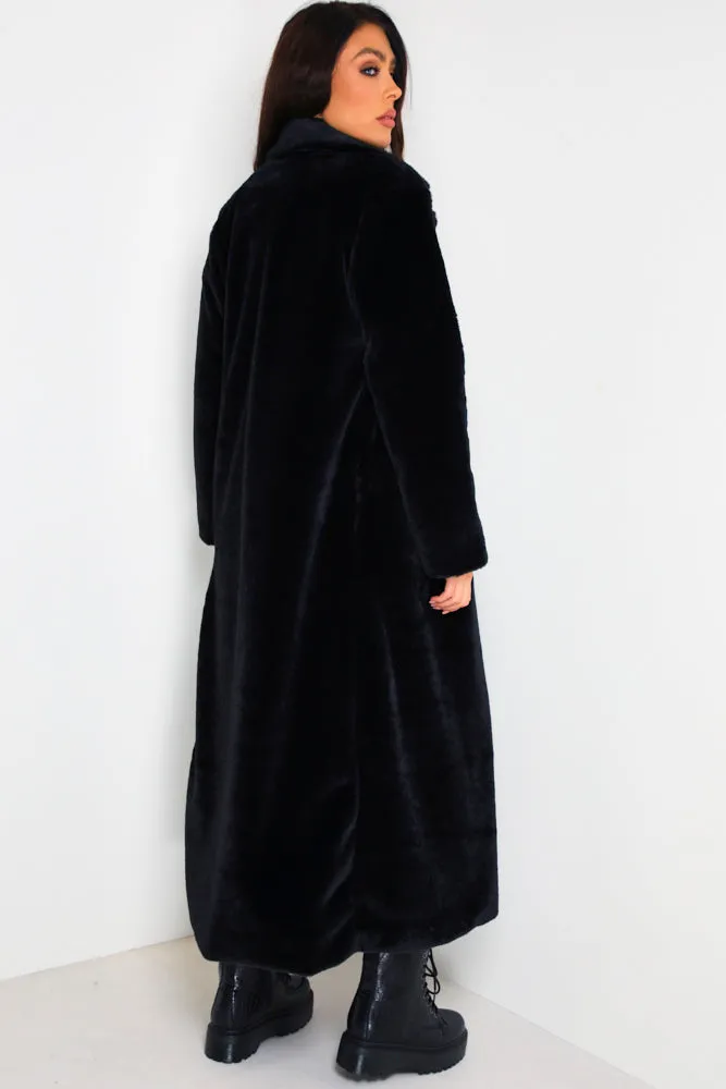 Black Longline Faux Fur Coat