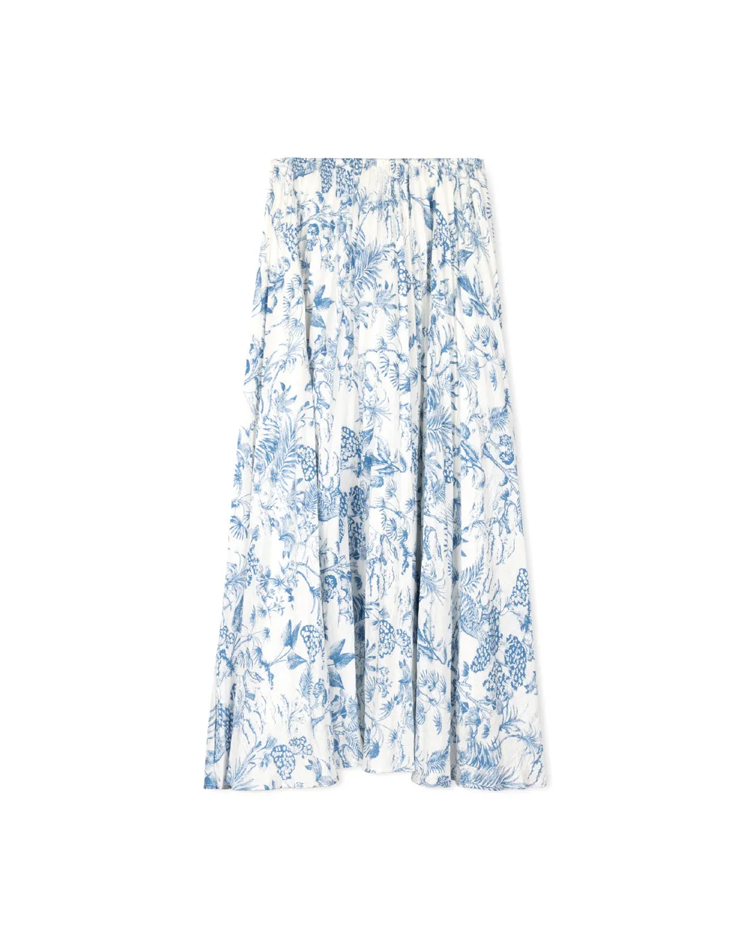 Blue Print Shirred Skirt