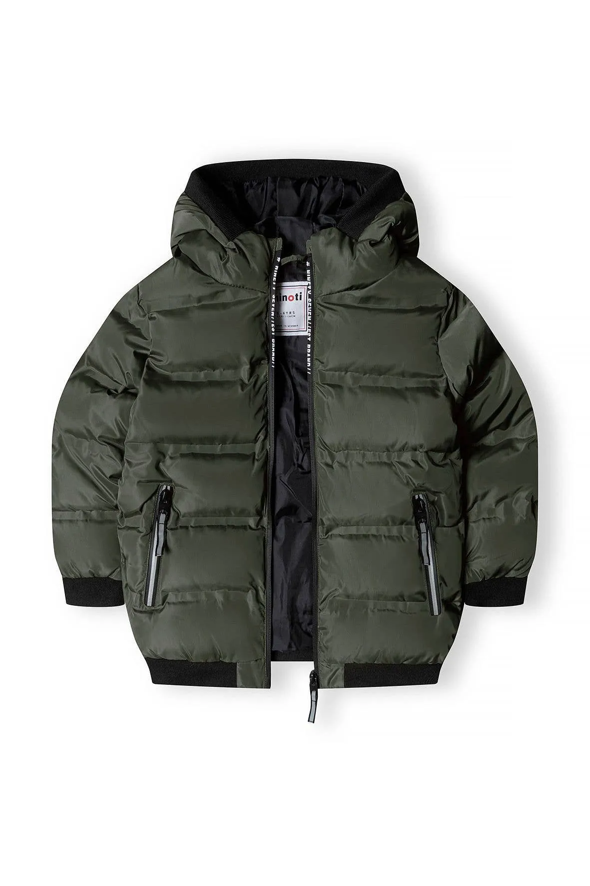 Boys Padded Jacket With Hood And Two Way Zip Bottle Green *In Store Now