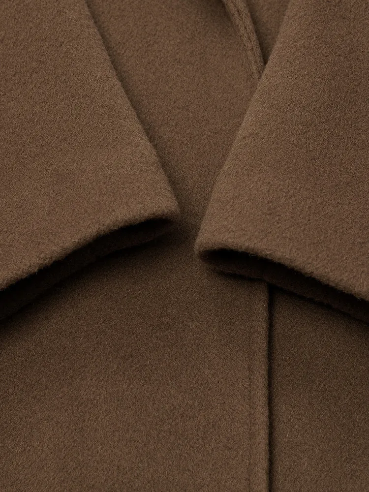 Brown Tencel Wool Notched Lapel Coat With Belt