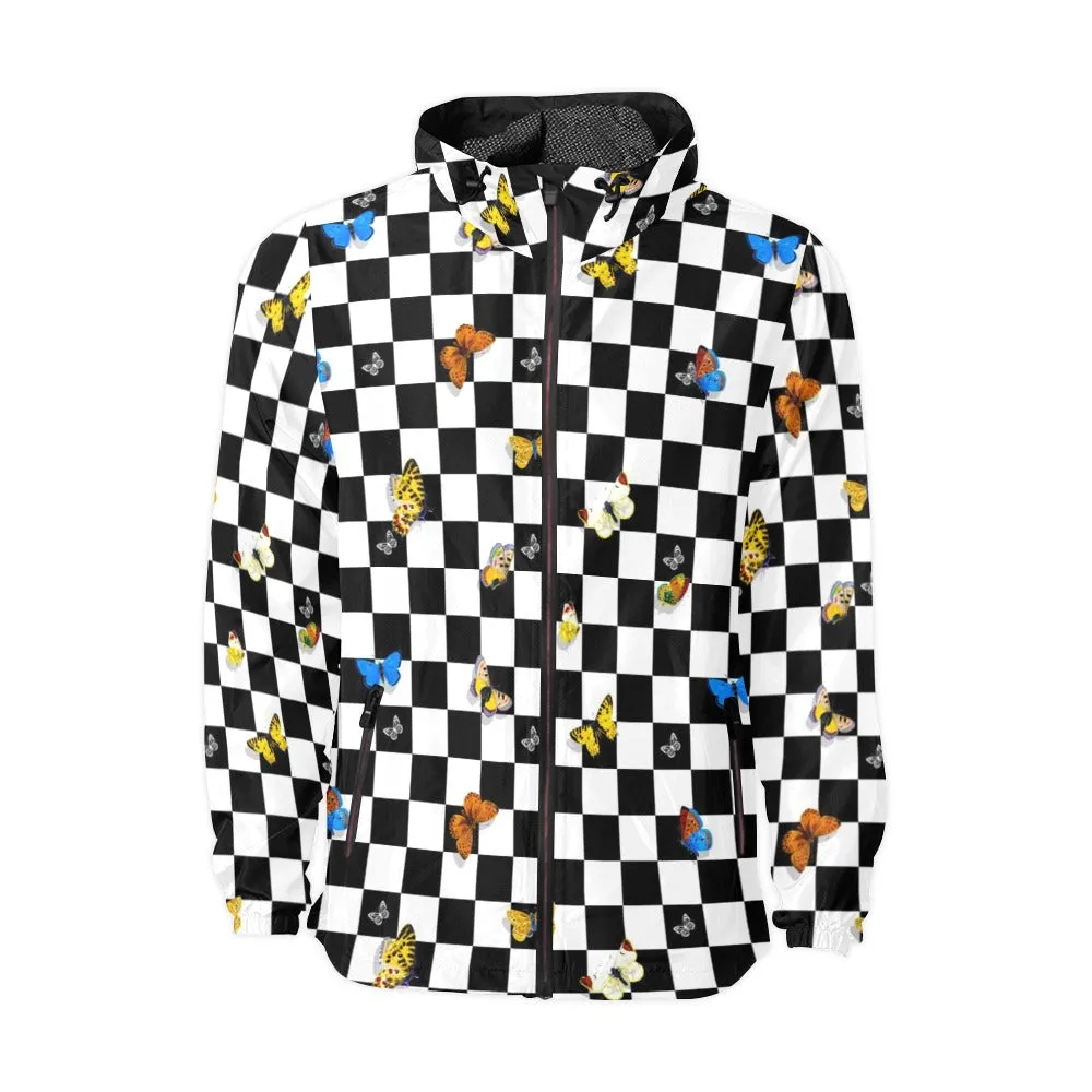 butterfly checker bw print Unisex All Over Print Windbreaker (Model H23)