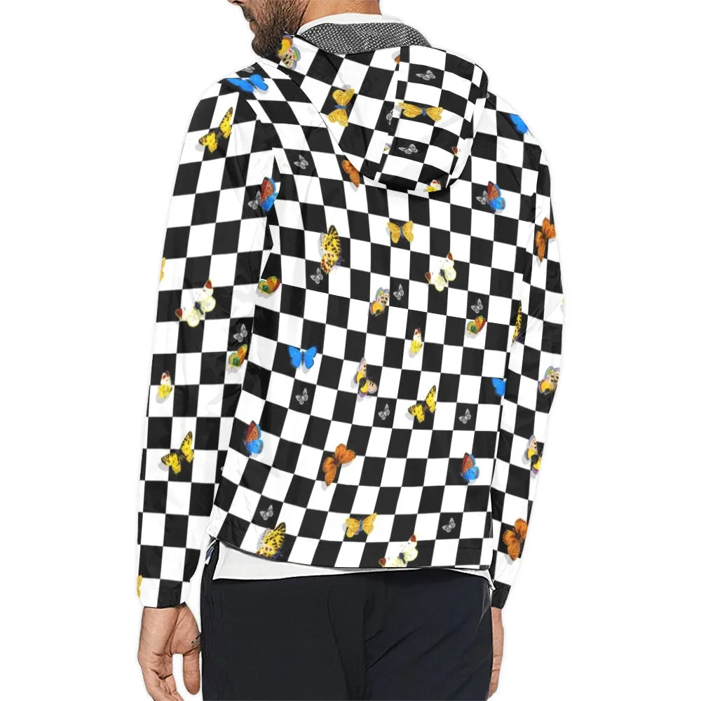 butterfly checker bw print Unisex All Over Print Windbreaker (Model H23)