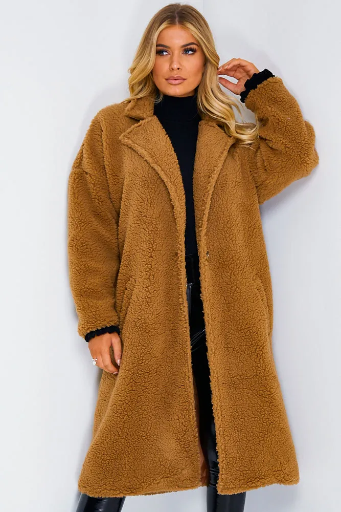 Camel Longline Teddy Coat