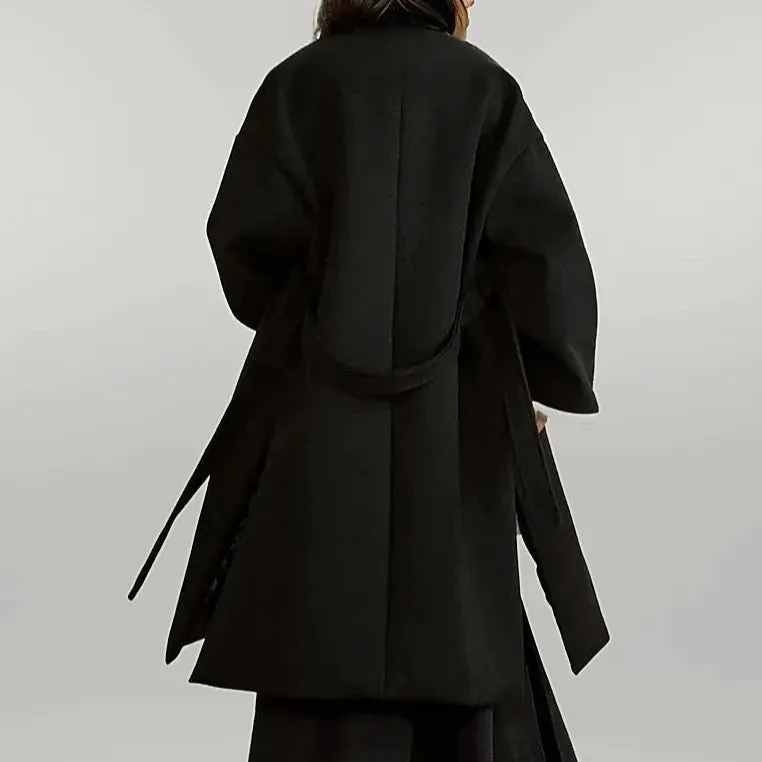 Casual Minimal Goth Kimono Style Coat with Japanese Embroidery