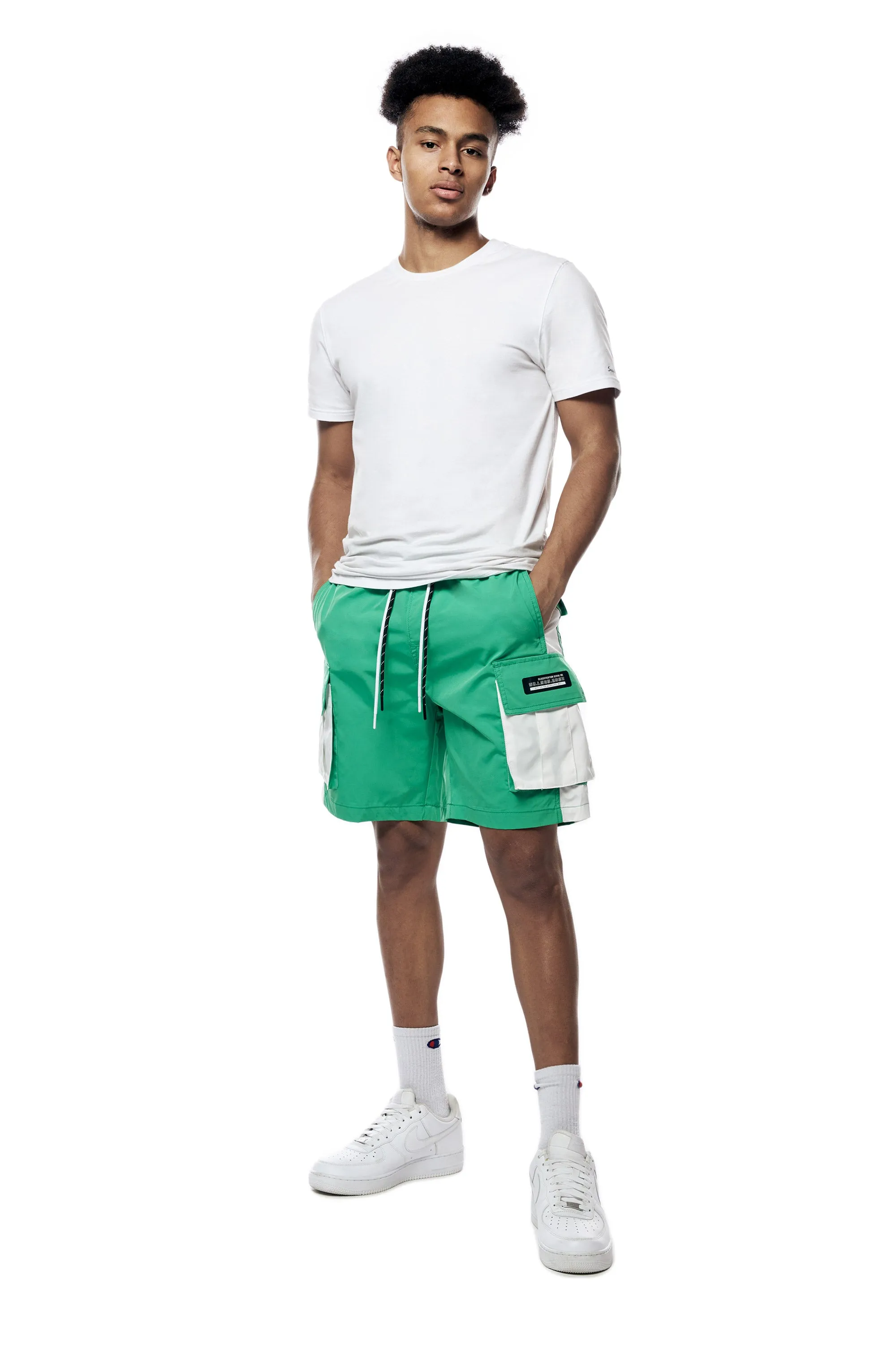 Color block Utility Windbreaker Shorts - Green Grass