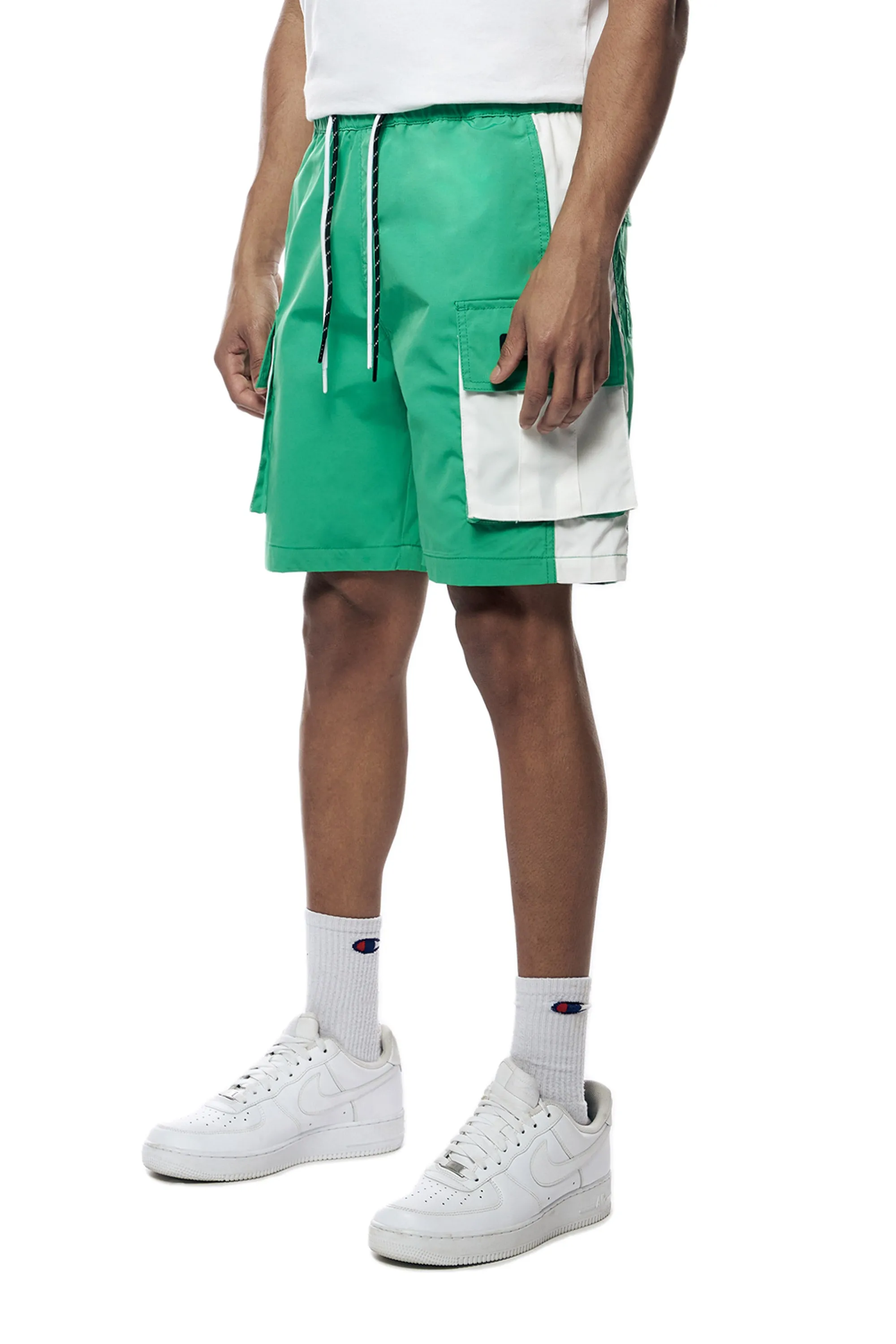 Color block Utility Windbreaker Shorts - Green Grass