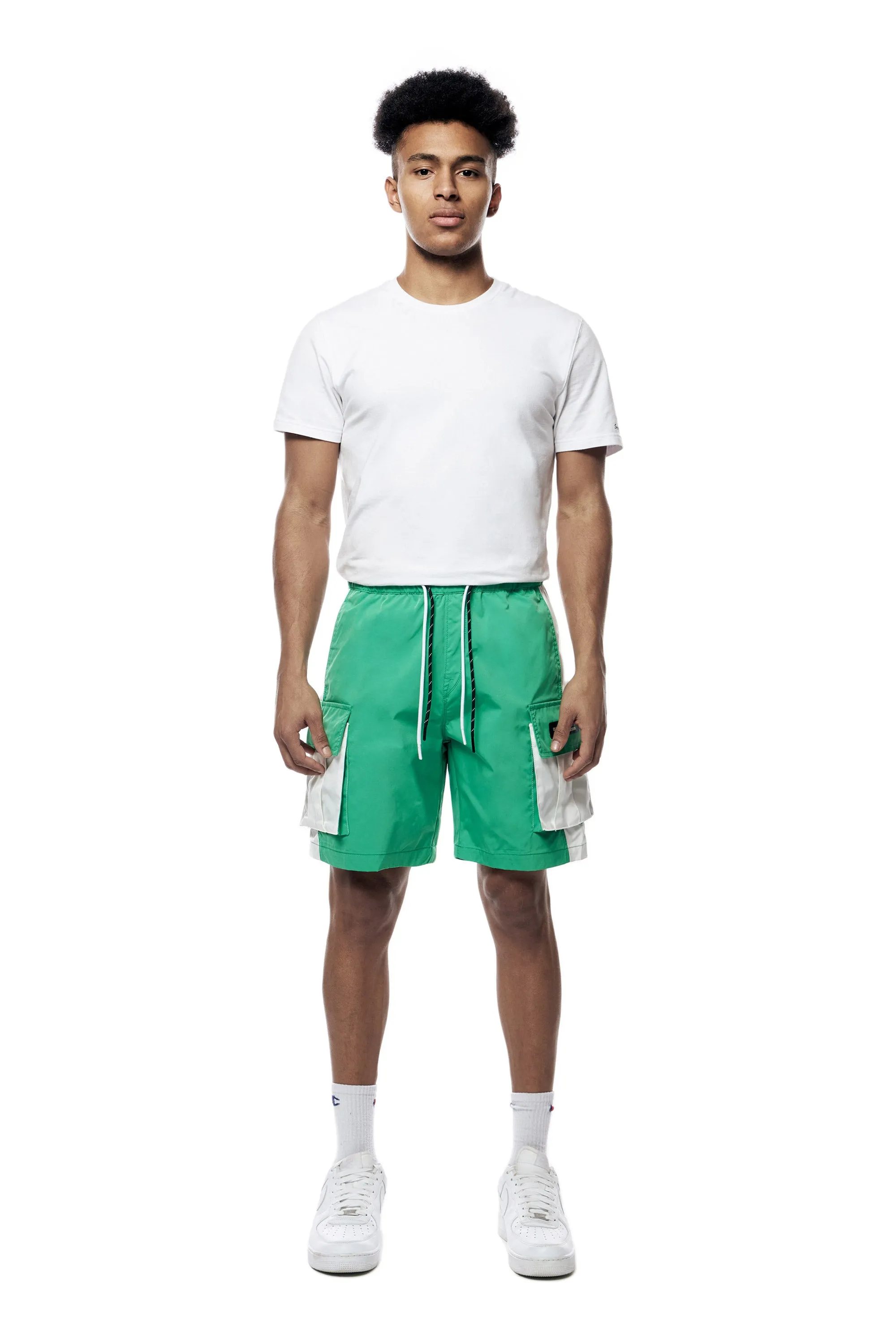 Color block Utility Windbreaker Shorts - Green Grass