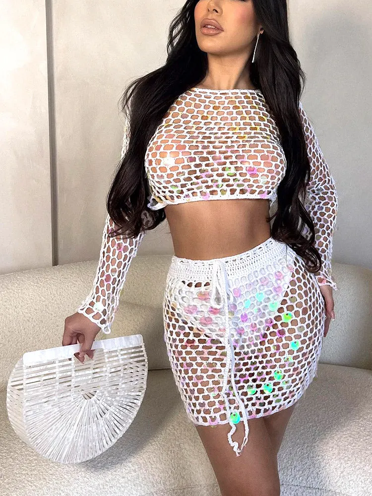 Crochet Sequin Skirt Set