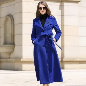 Custom Blue Belted Three Button Fit & Flare Wool Blend Coat