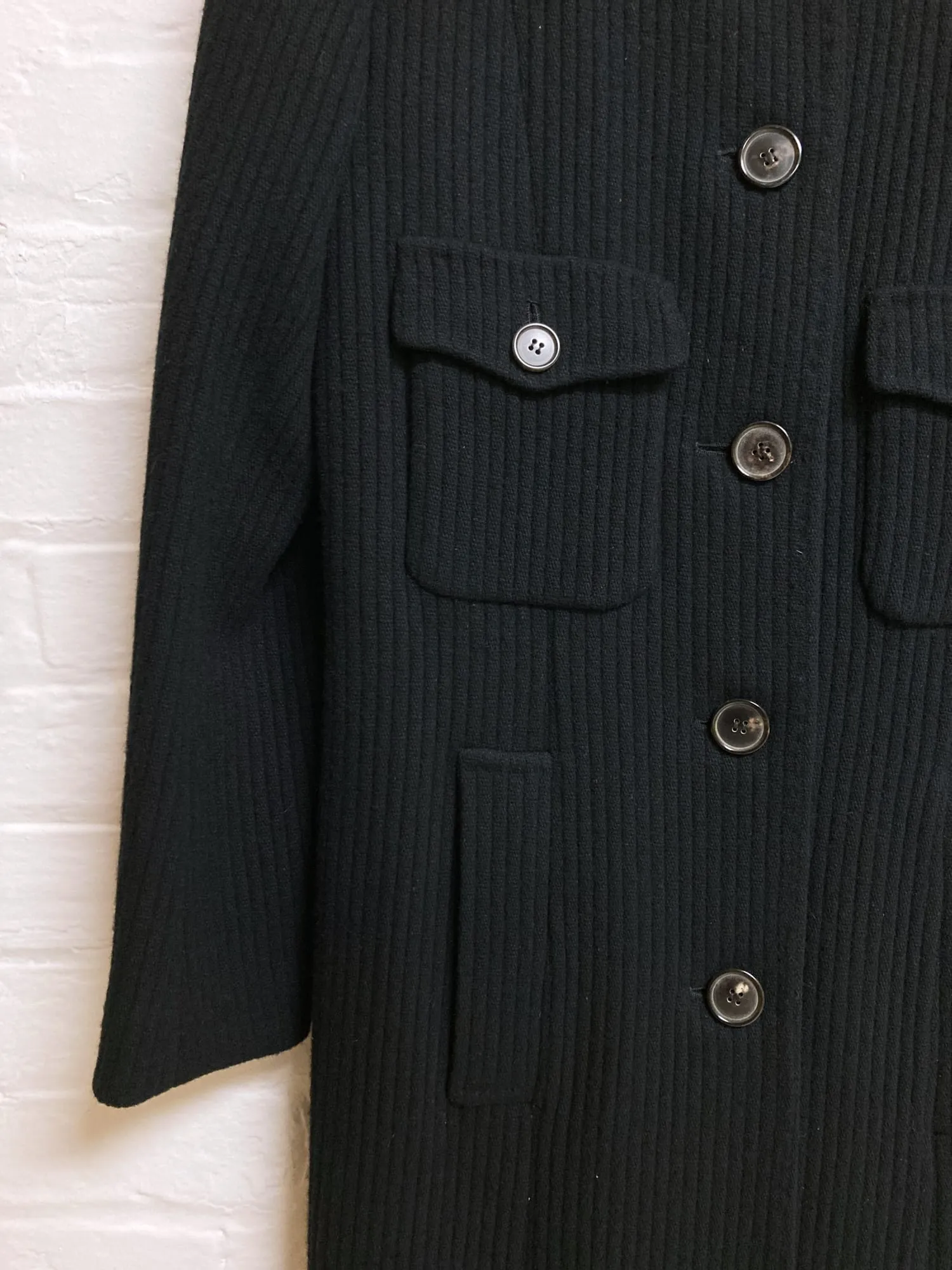 Dirk Van Saene winter 1995 black wool corduroy five button coat - size 40 8 S