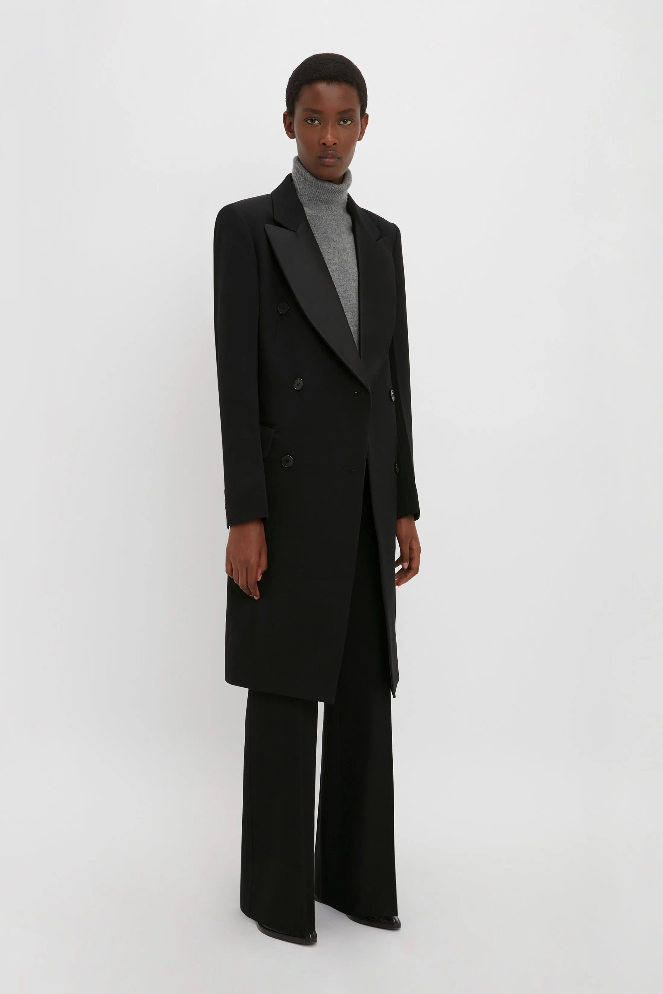 Double Breasted Tuxedo Coat in Black