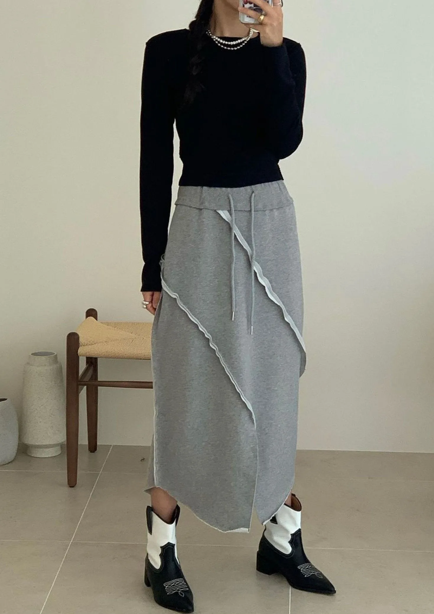 Drawstring Waist Skirt in Grey