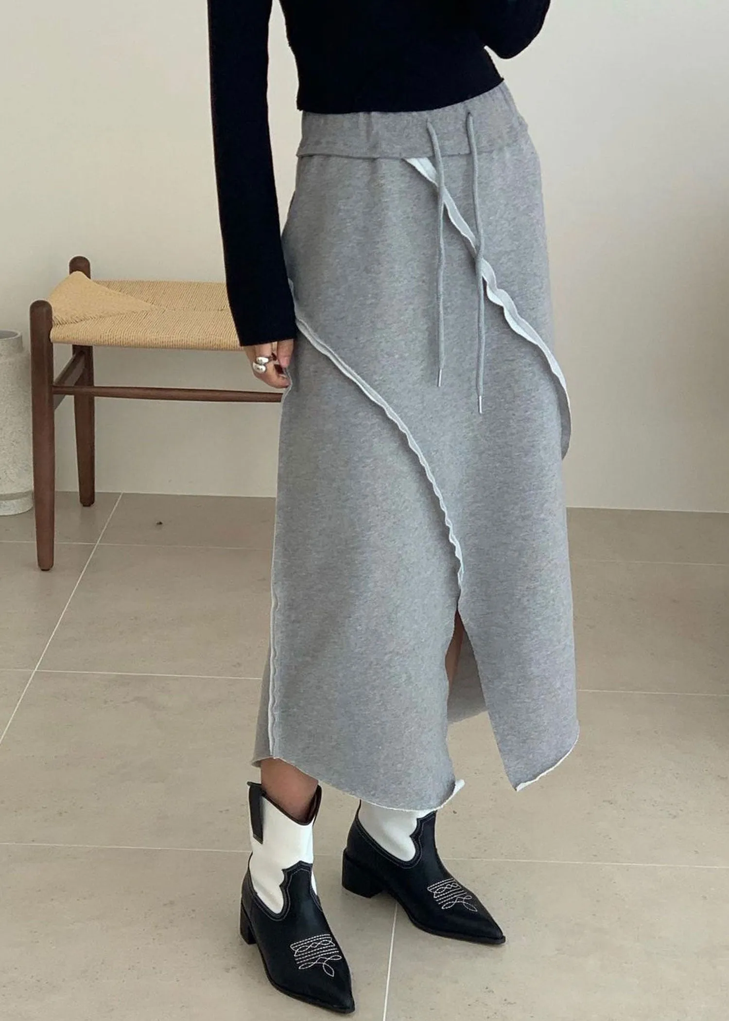 Drawstring Waist Skirt in Grey