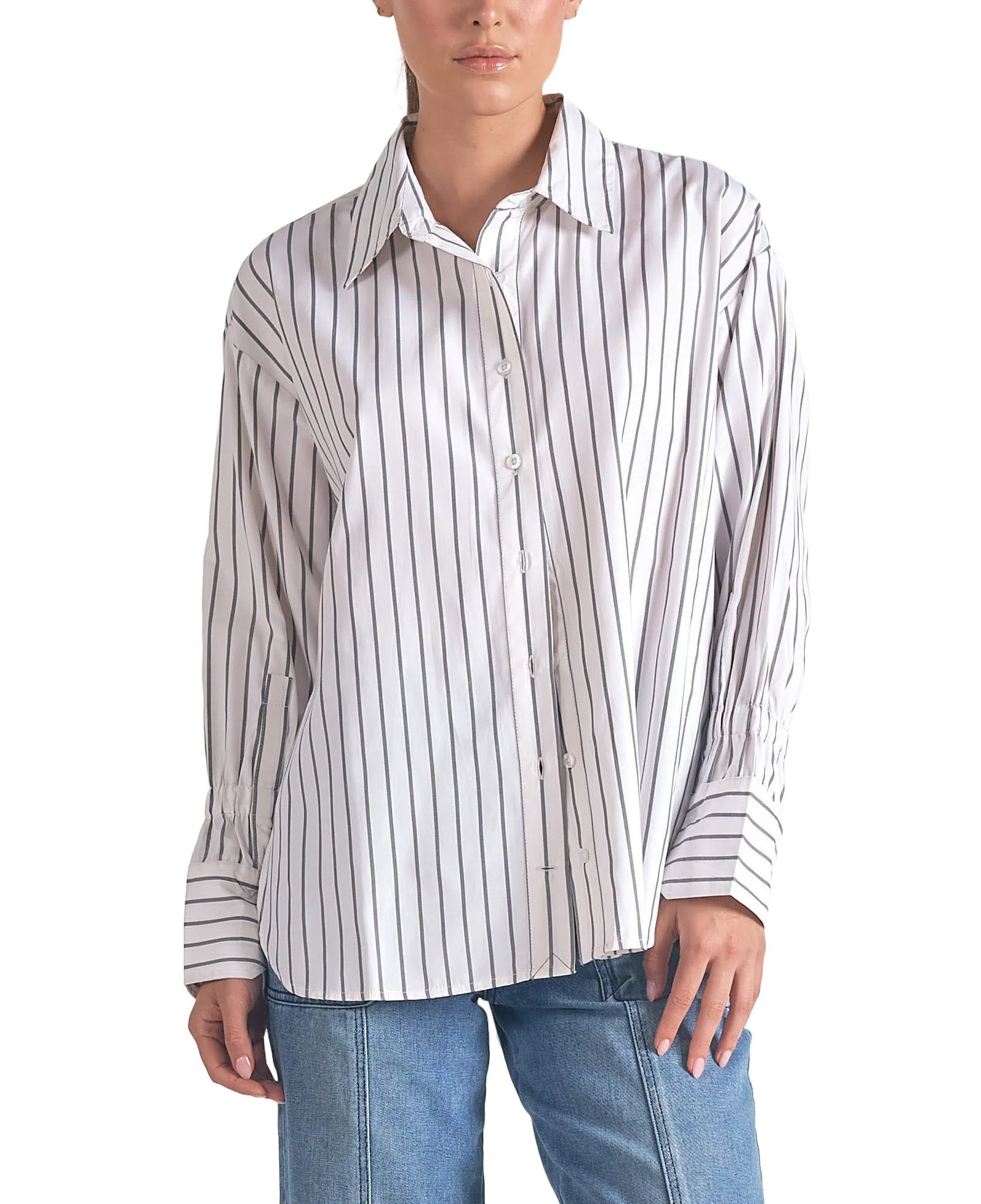 Elan Button Down Stripe Top