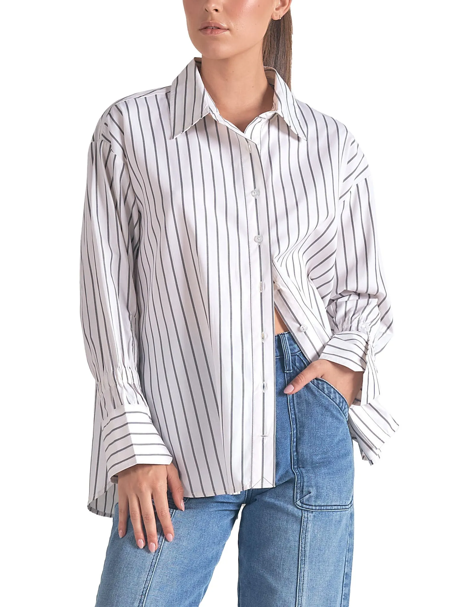 Elan Button Down Stripe Top