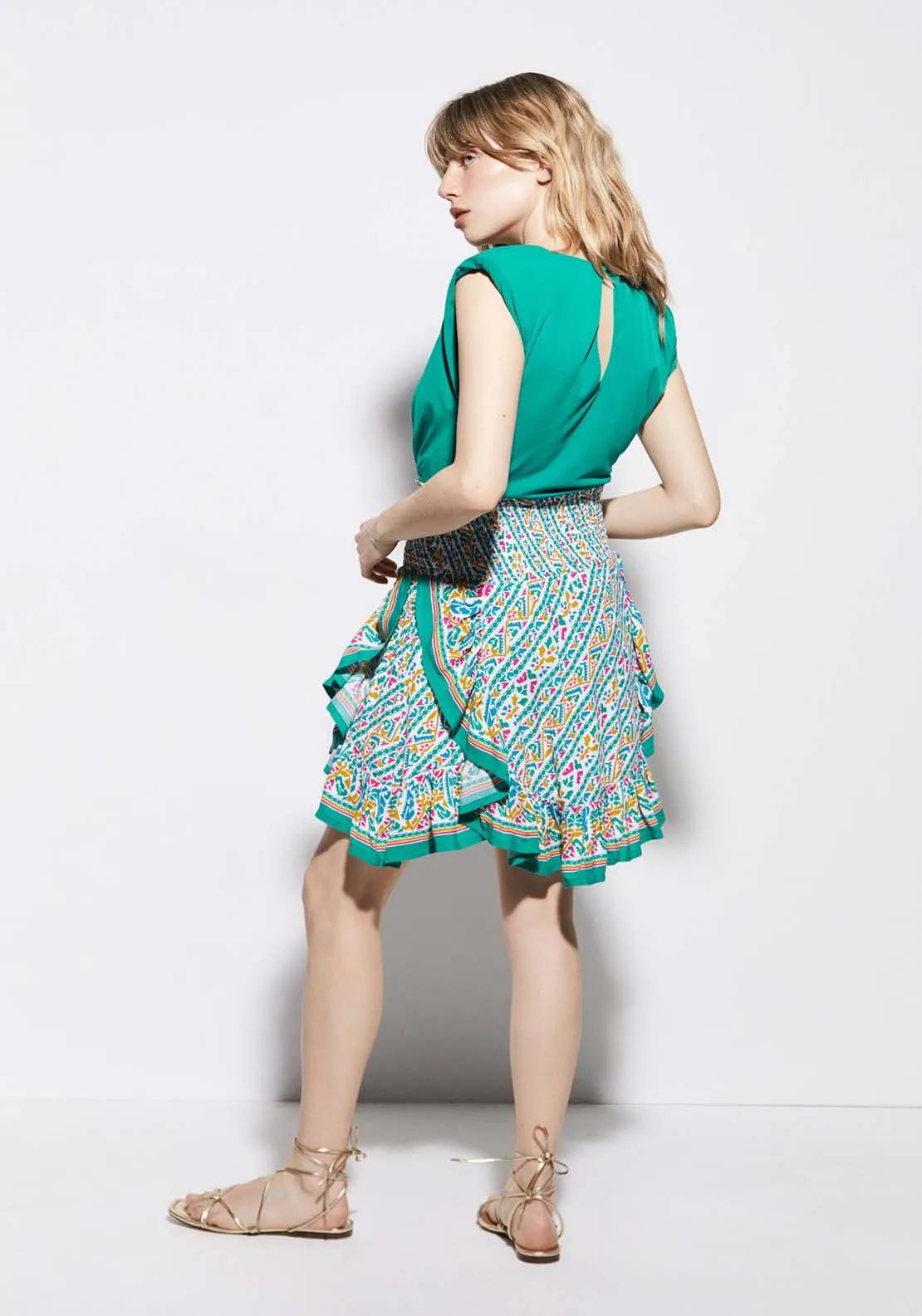 Elastic waist printed skirt