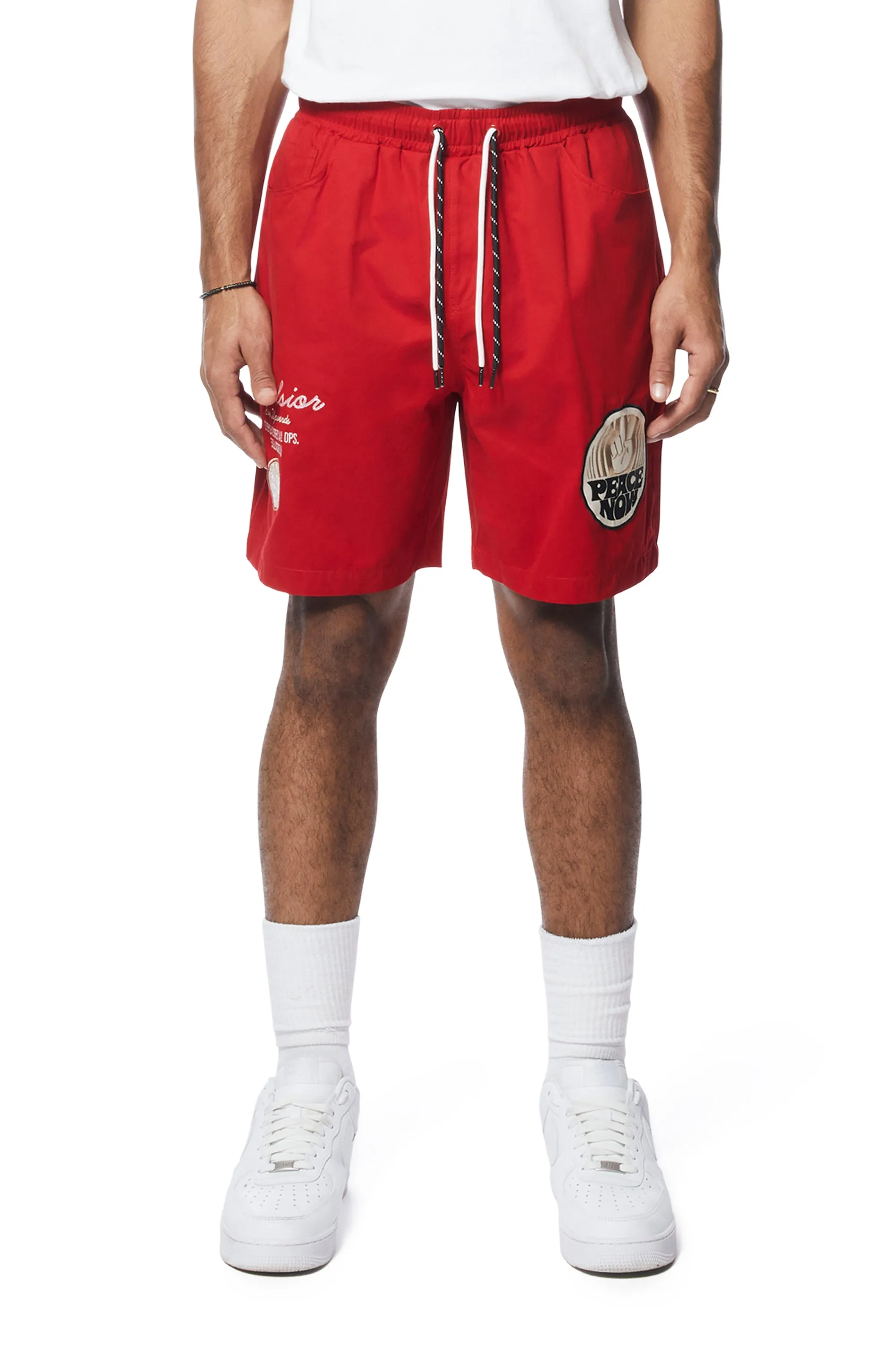 Fashion Military Windbreaker Shorts - Red