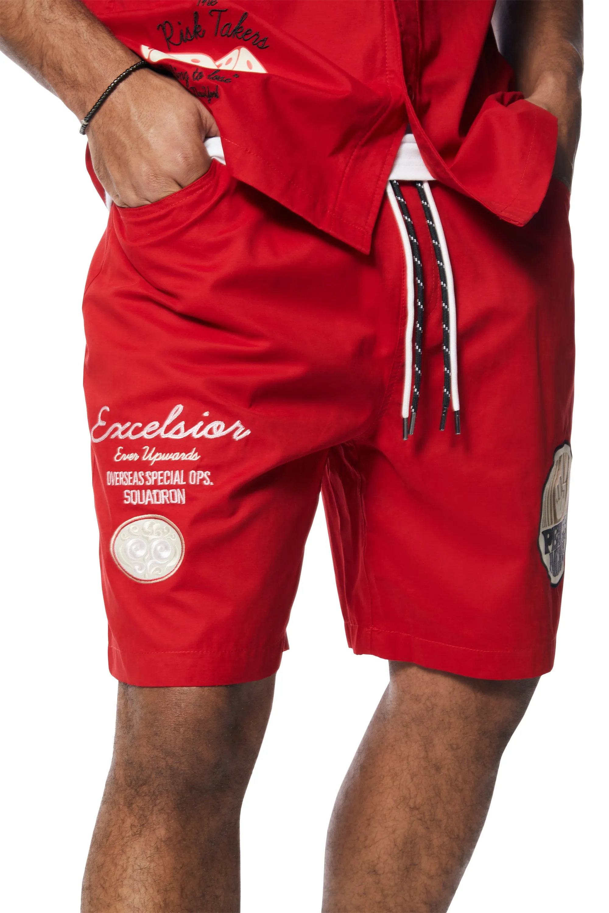 Fashion Military Windbreaker Shorts - Red