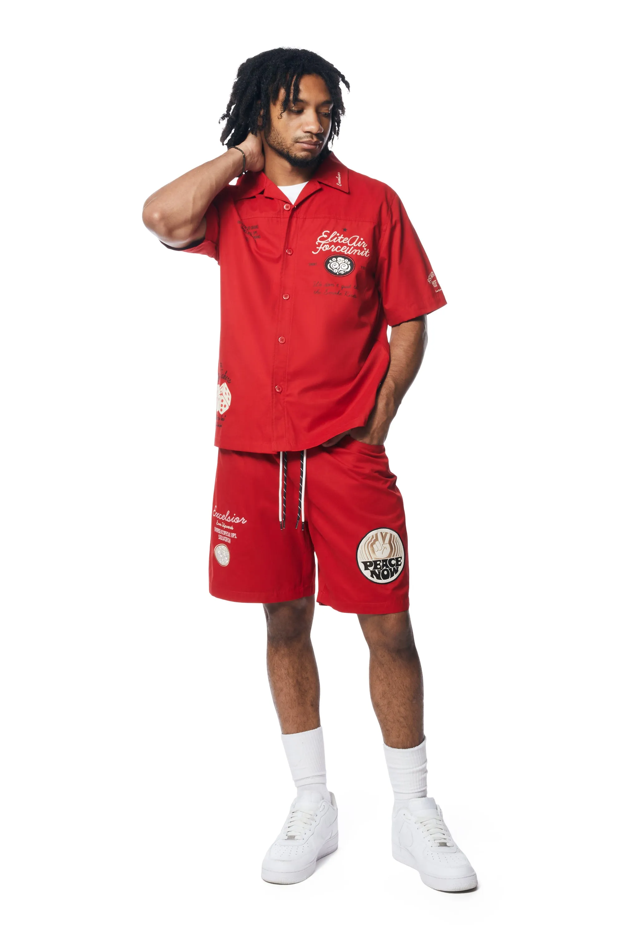 Fashion Military Windbreaker Shorts - Red