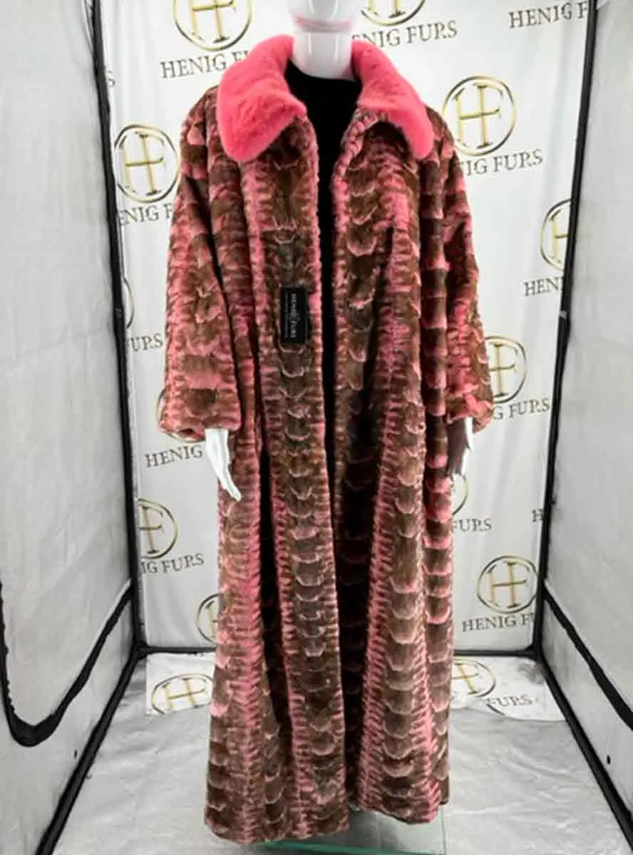 Full Length Sculptured Mink Fur Coat with Full Mink Fur Collar