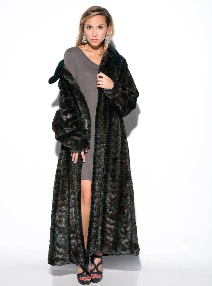 Full Length Sculptured Mink Fur Coat with Full Mink Fur Collar