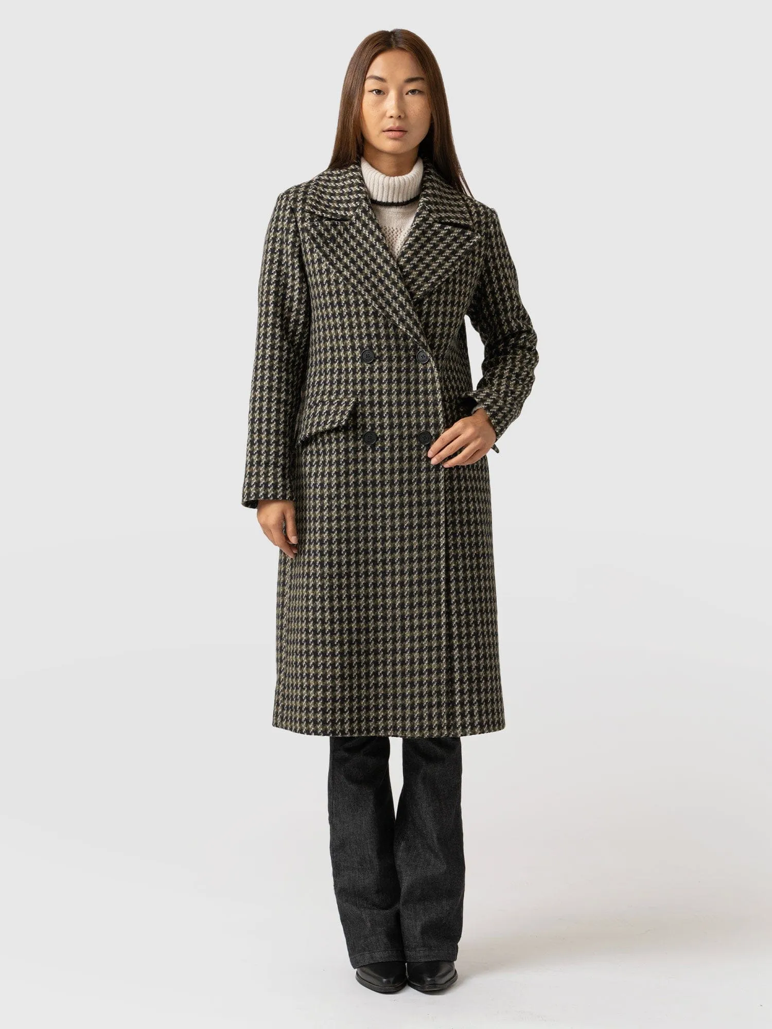 Hampton Coat - Olive Houndstooth