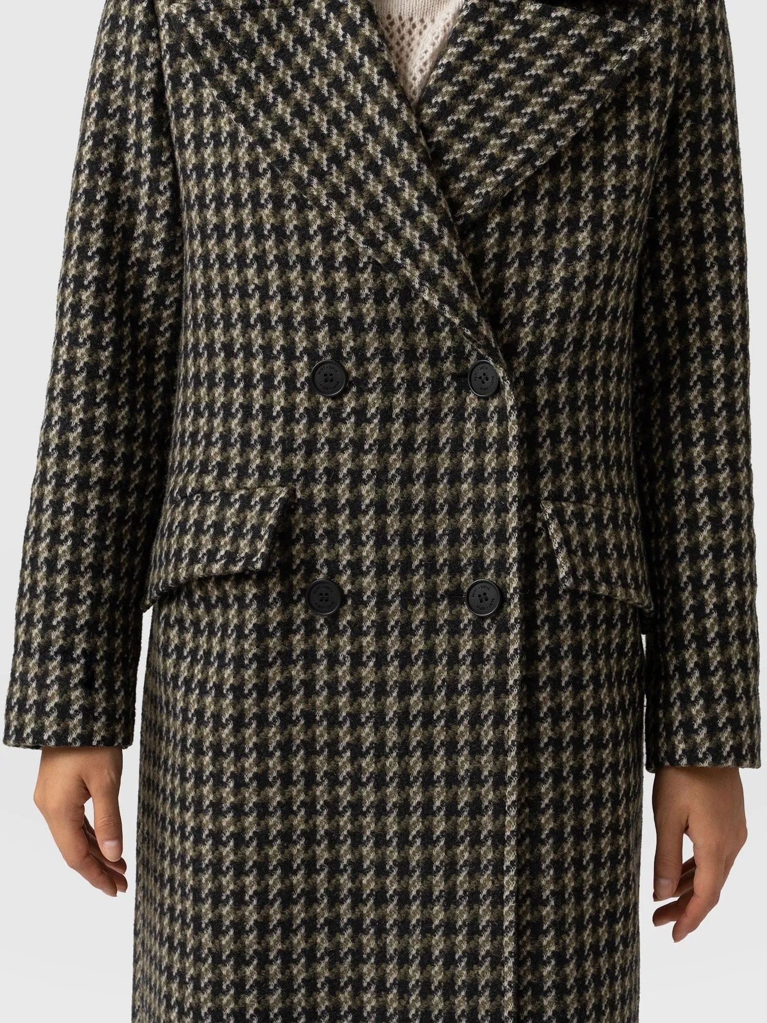 Hampton Coat - Olive Houndstooth