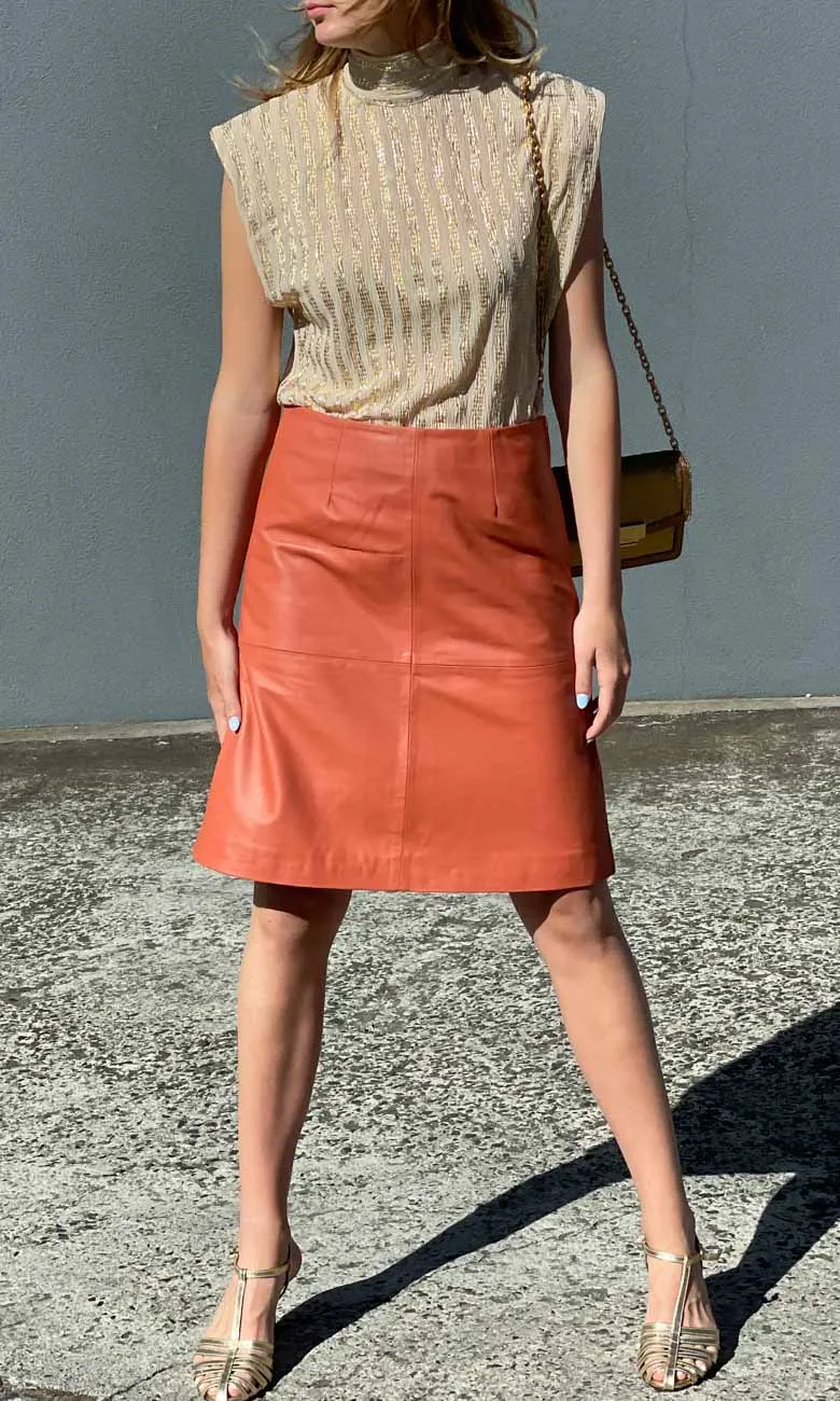 Hoss Michelle Burnt Orange Leather Skirt