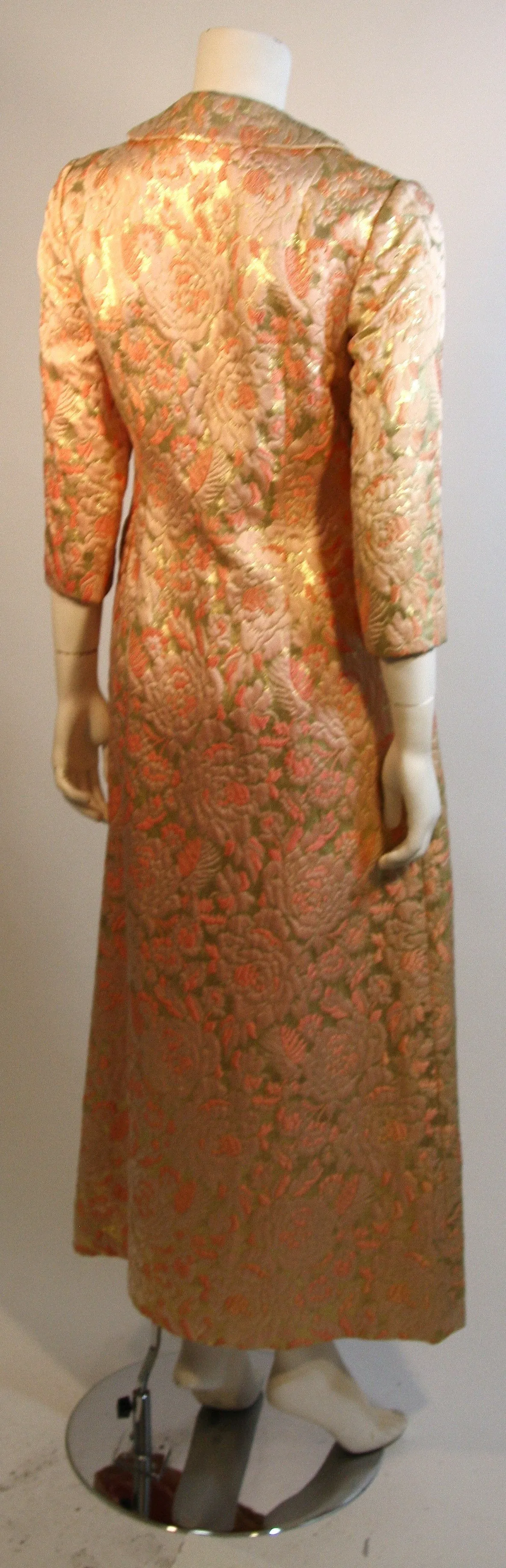 I. MAGNIN Pink and Gold Jacquard Full Length Coat