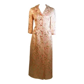 I. MAGNIN Pink and Gold Jacquard Full Length Coat