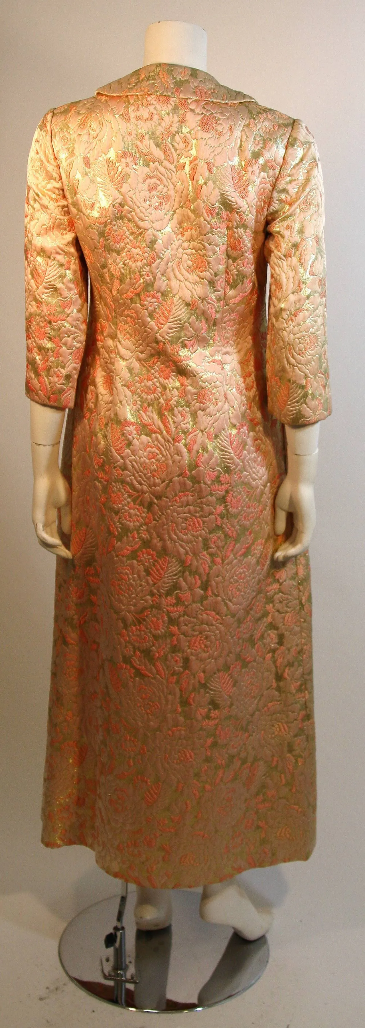 I. MAGNIN Pink and Gold Jacquard Full Length Coat