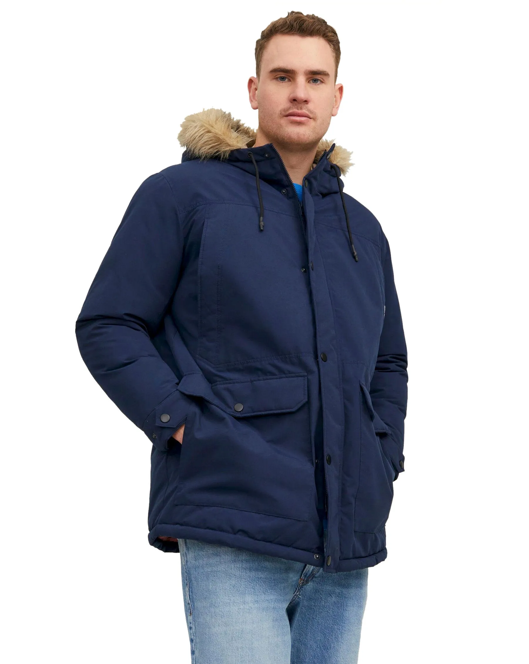 Jack & Jones Mens Faux Fur Hooded Parka Jacket / Coat 'Super'