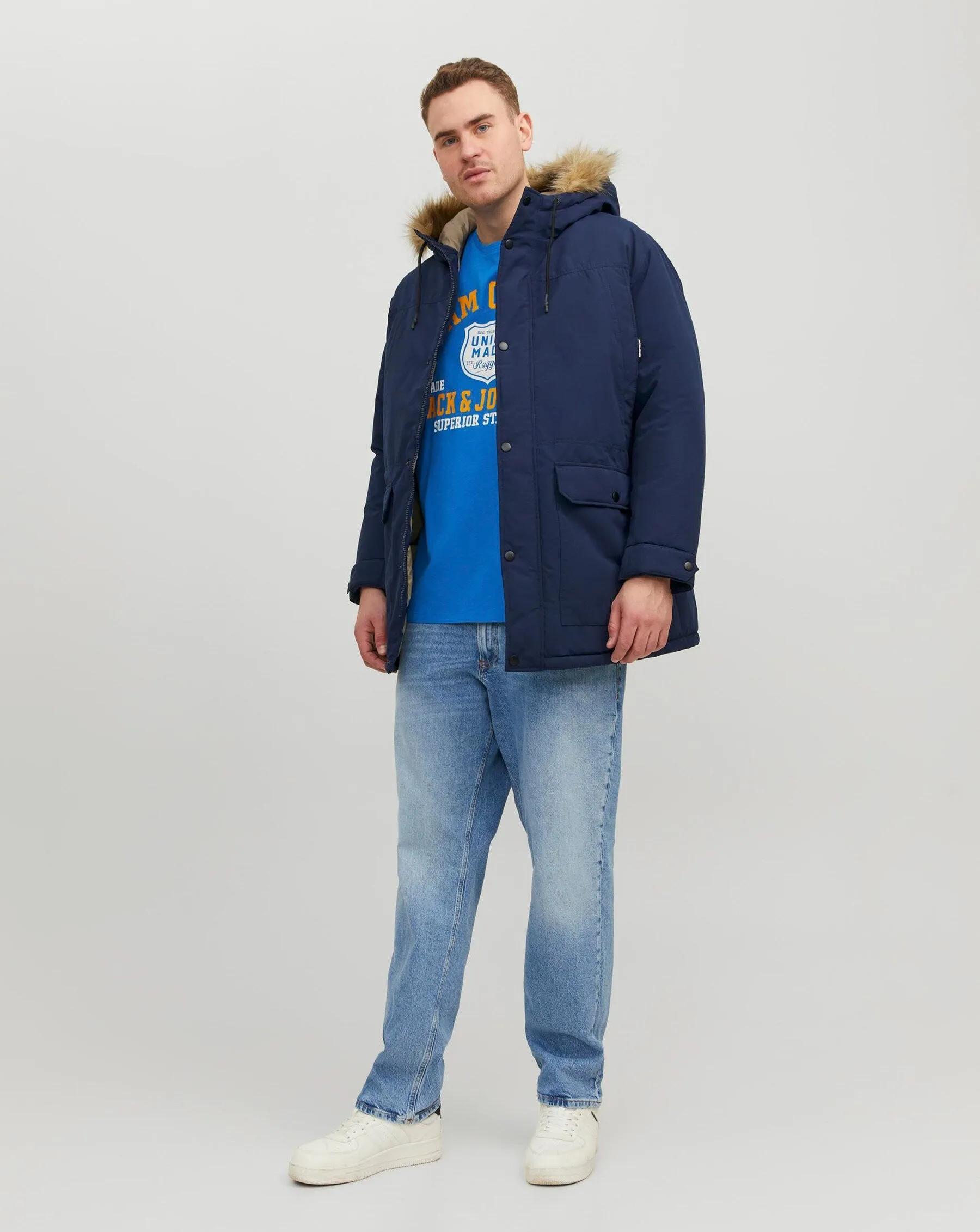 Jack & Jones Mens Faux Fur Hooded Parka Jacket / Coat 'Super'