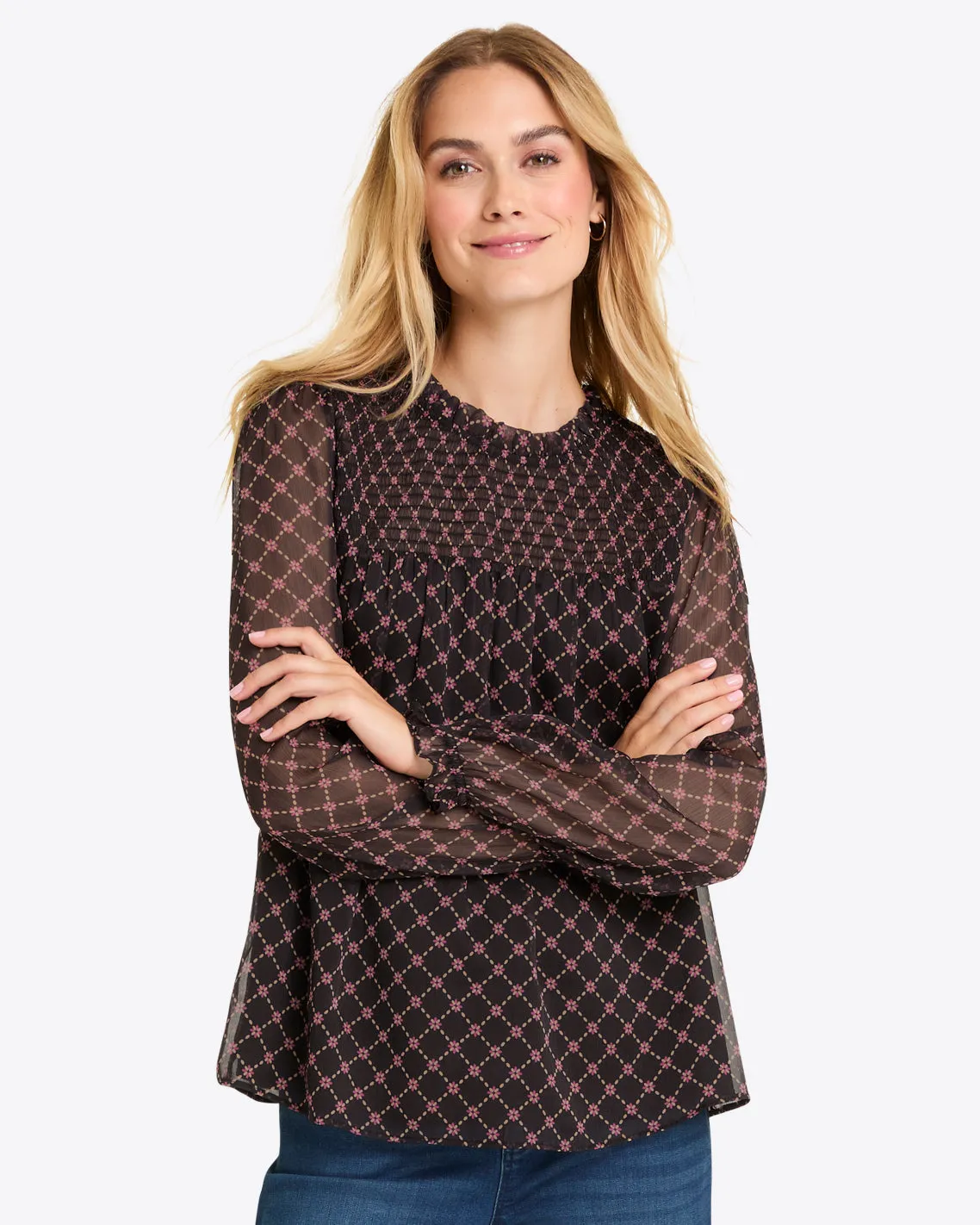 Jacqueline Long Sleeve Top in Crinkle Chiffon