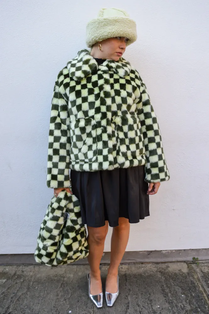 Jakke Traci Green Checkerboard Coat